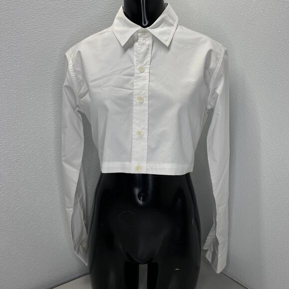 NEW TIBI Women's Shirt White Size XXS Eco Poplin Cropped Long Sleeve Button Down - Picture 1 of 12